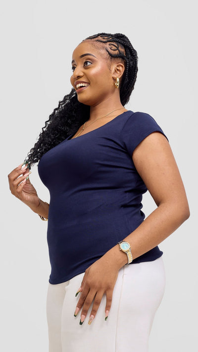 Vivo Basic Val Cap Sleeve Top - Navy Blue - Shopzetu