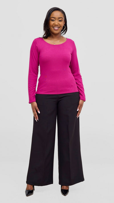 Vivo Basic Val Long Sleeve Top - Fuschia - Shopzetu