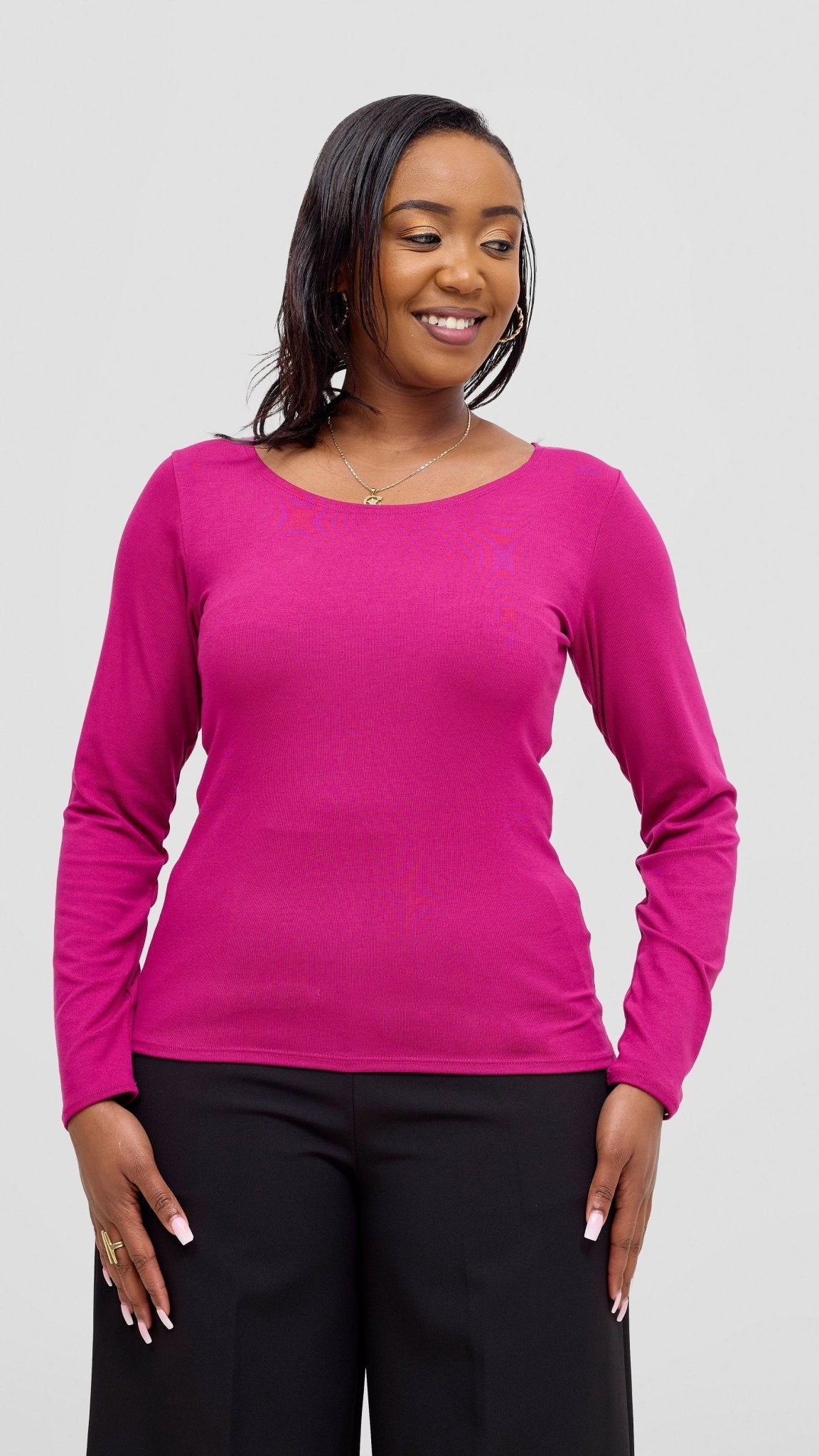 Vivo Basic Val Long Sleeve Top - Fuschia - Shopzetu