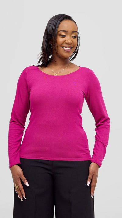 Vivo Basic Val Long Sleeve Top - Fuschia - Shopzetu