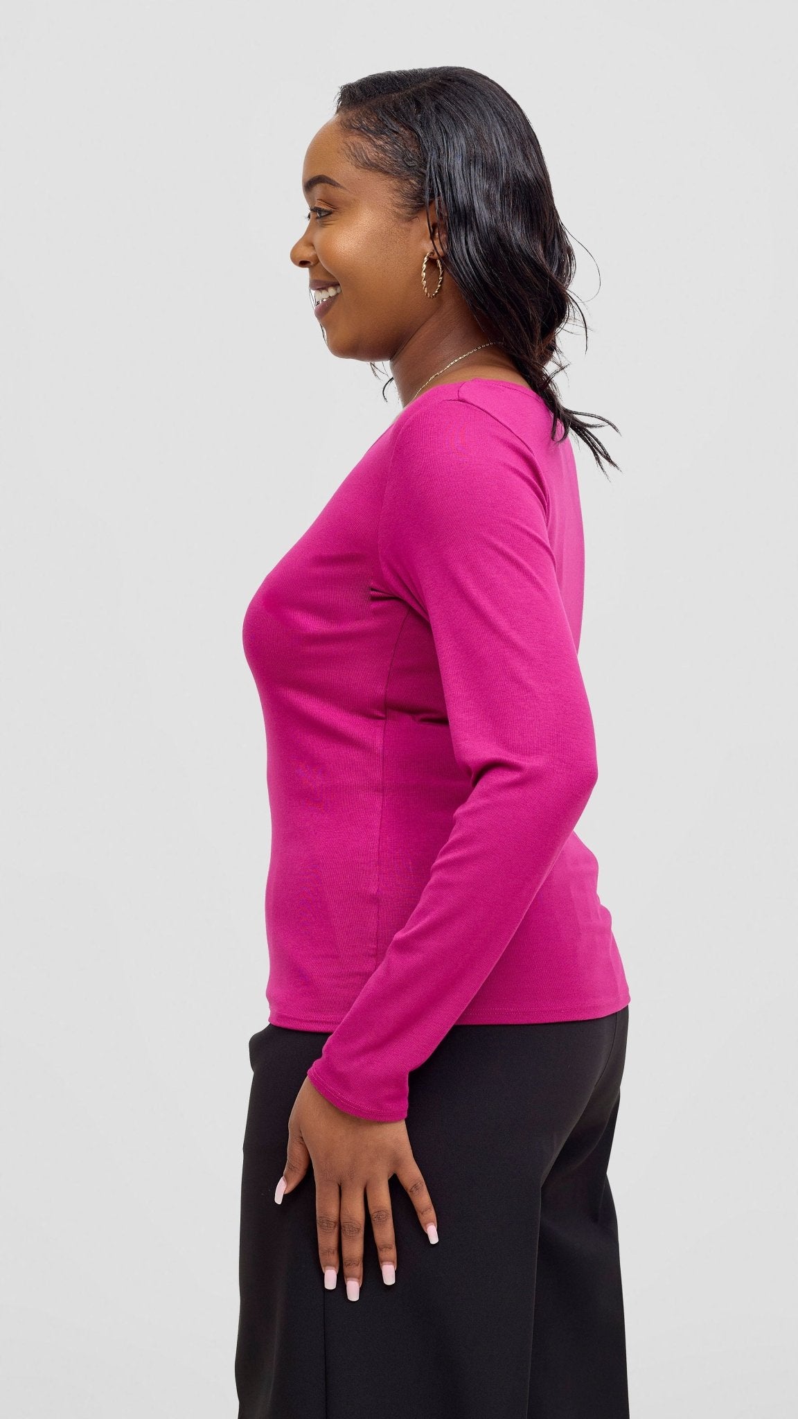 Vivo Basic Val Long Sleeve Top - Fuschia - Shopzetu