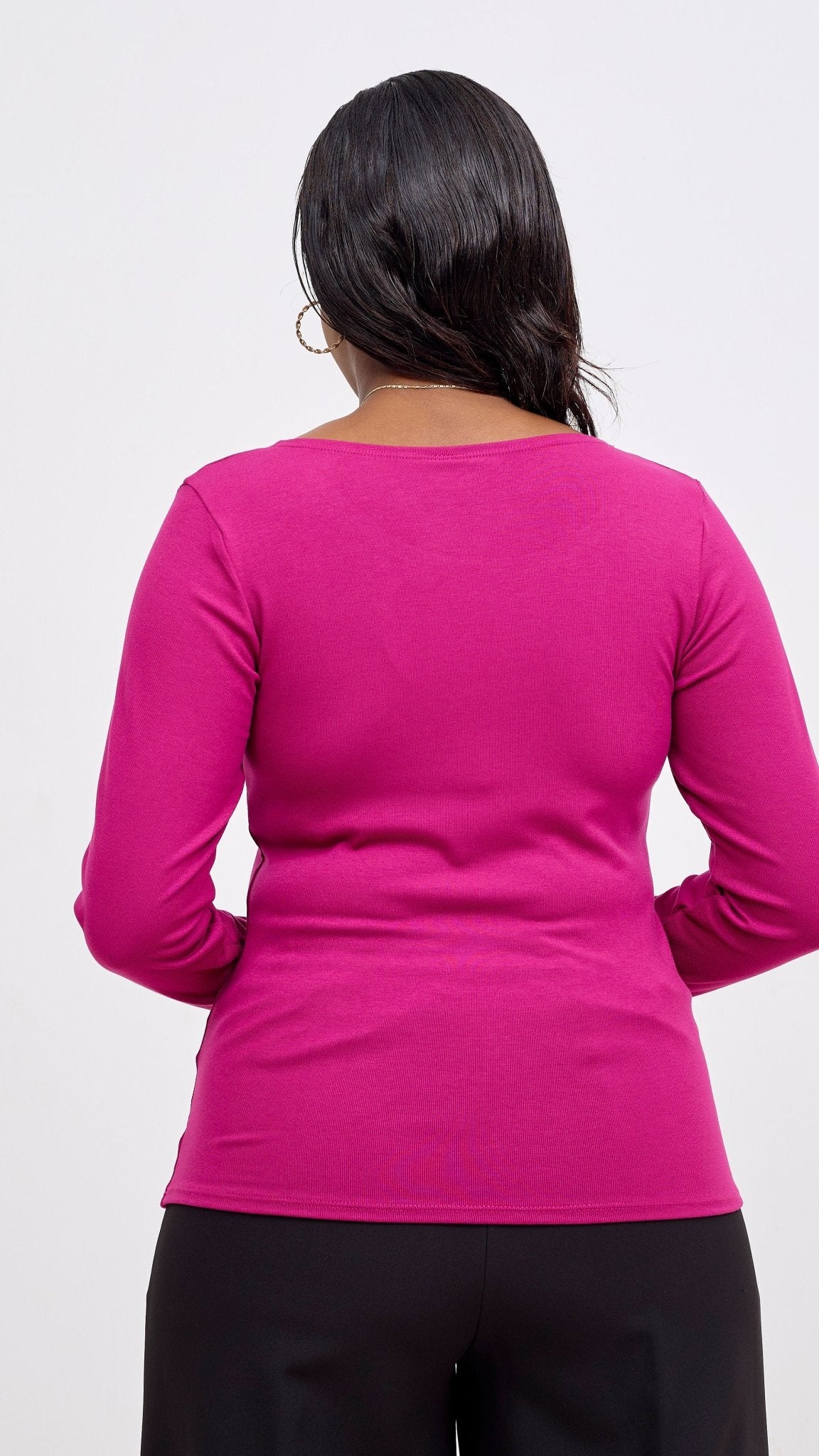 Vivo Basic Val Long Sleeve Top - Fuschia - Shopzetu