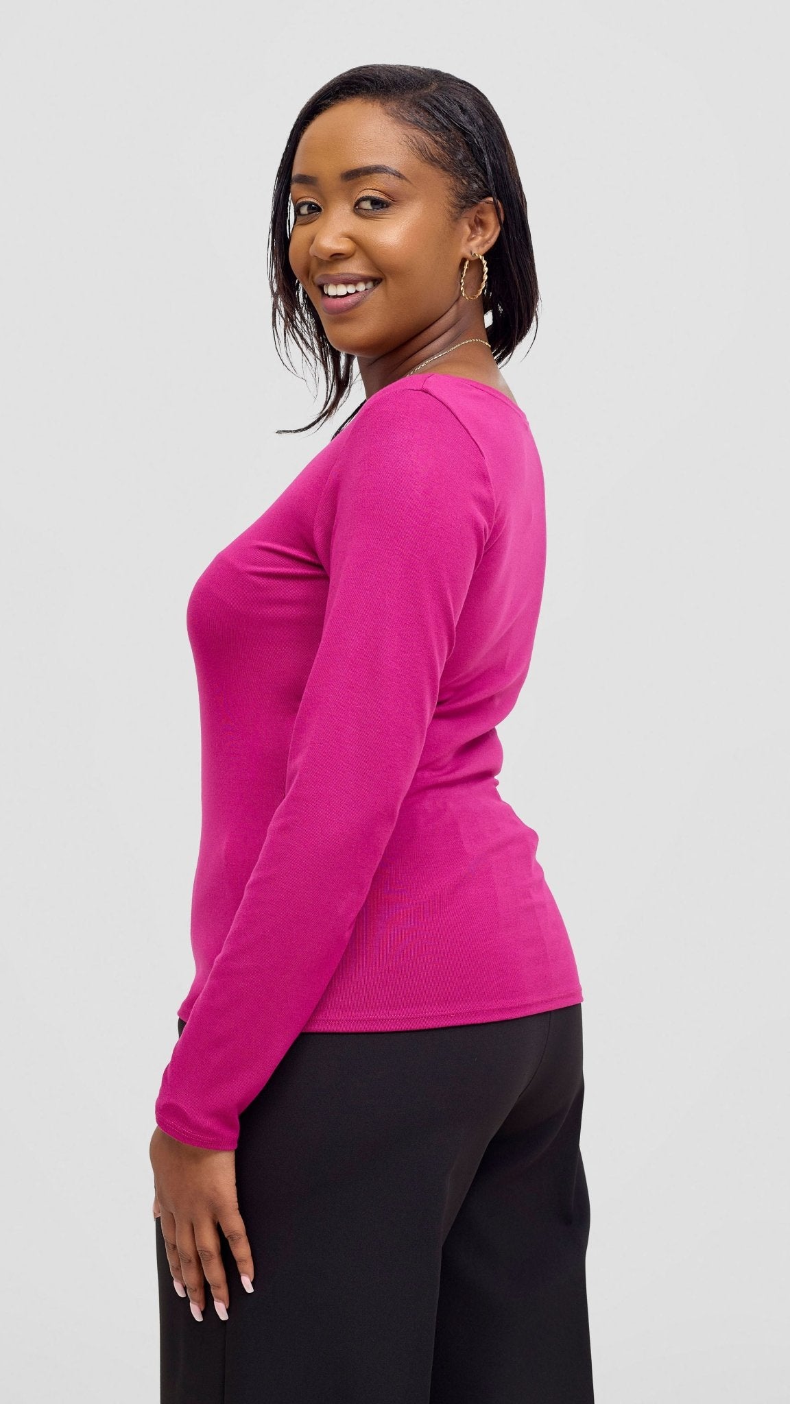 Vivo Basic Val Long Sleeve Top - Fuschia - Shopzetu