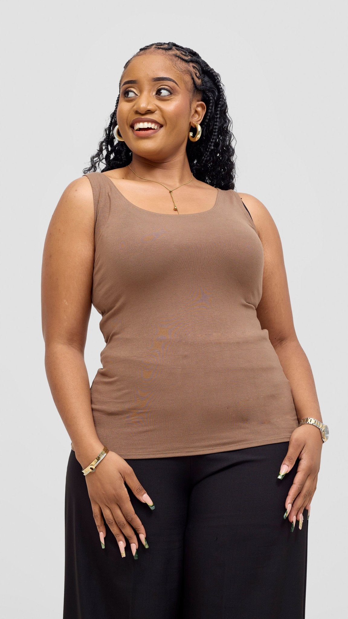 Vivo Basic Tank Top - Dark Taupe - Shopzetu