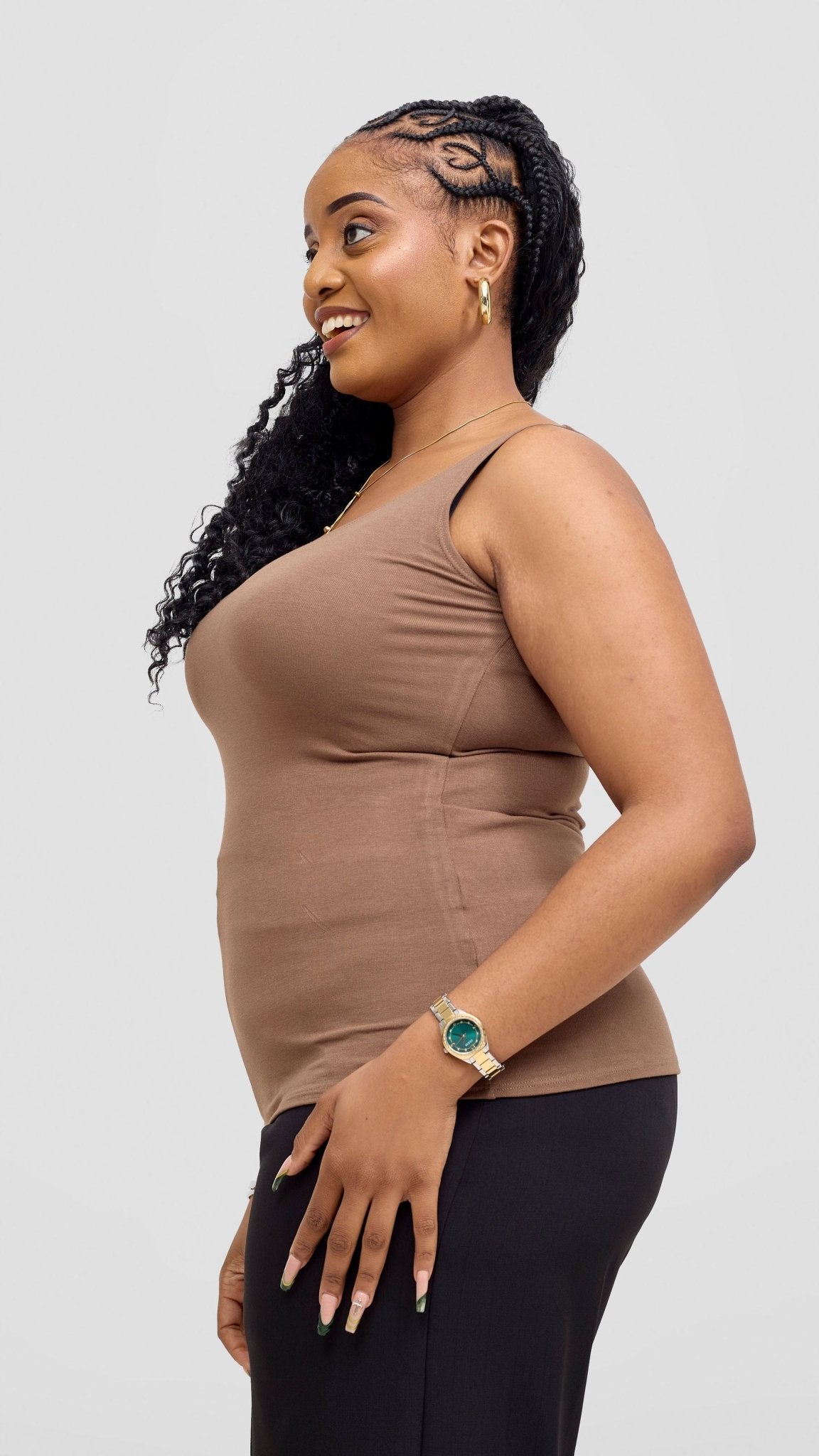 Vivo Basic Tank Top - Dark Taupe - Shopzetu