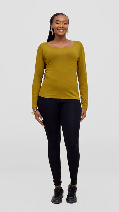 Vivo Basic Val Long Sleeve Top - Dark Olive - Shopzetu