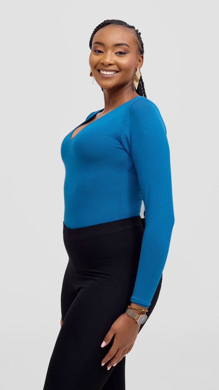 Vivo Everyday Long Sleeved Double Layered Bodysuit - Dark Teal - Shopzetu