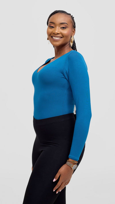 Vivo Everyday Long Sleeved Double Layered Bodysuit - Dark Teal - Shopzetu