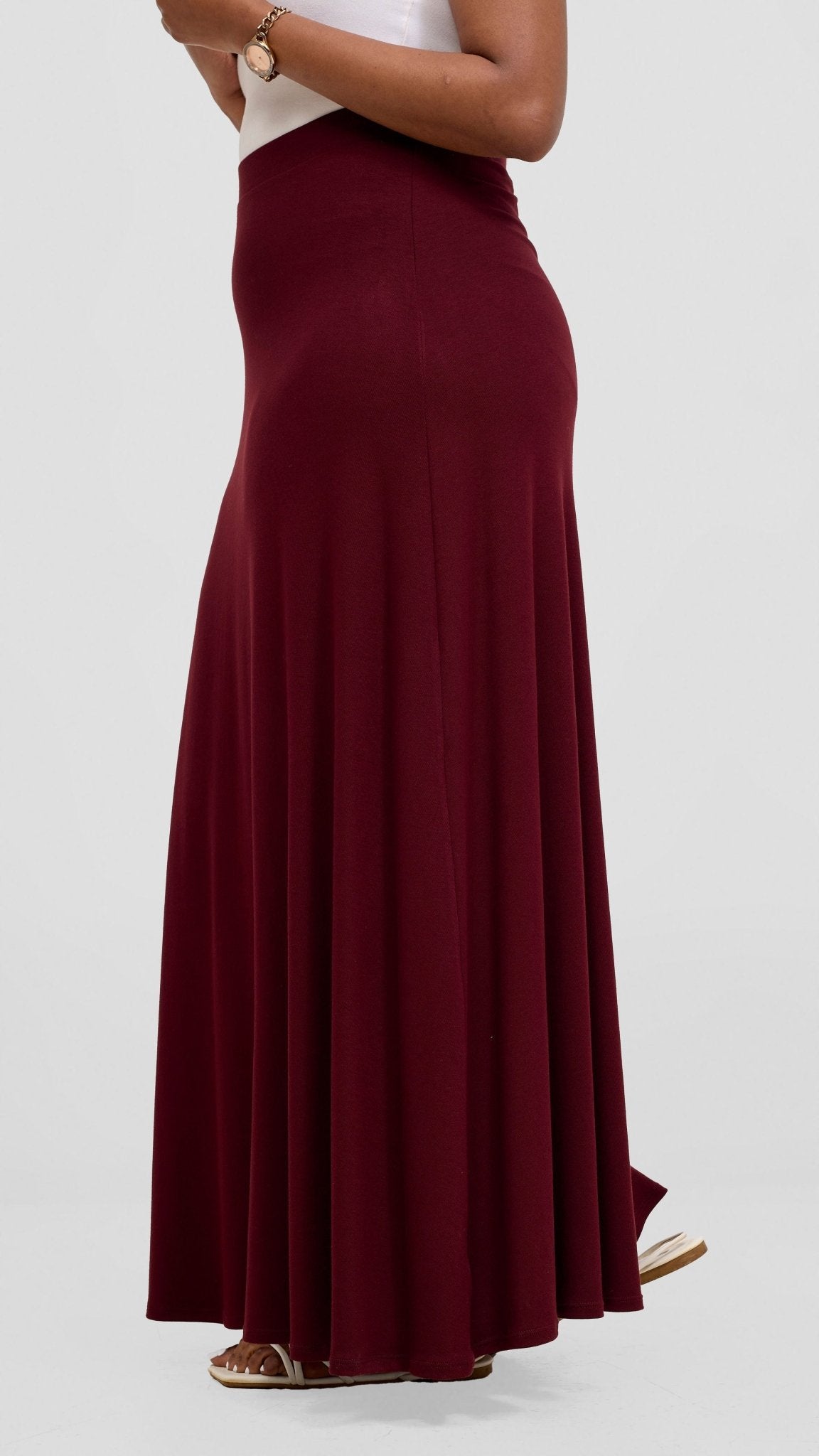 Vivo Basic A - line Maxi Skirt - Dark Maroon - Shopzetu