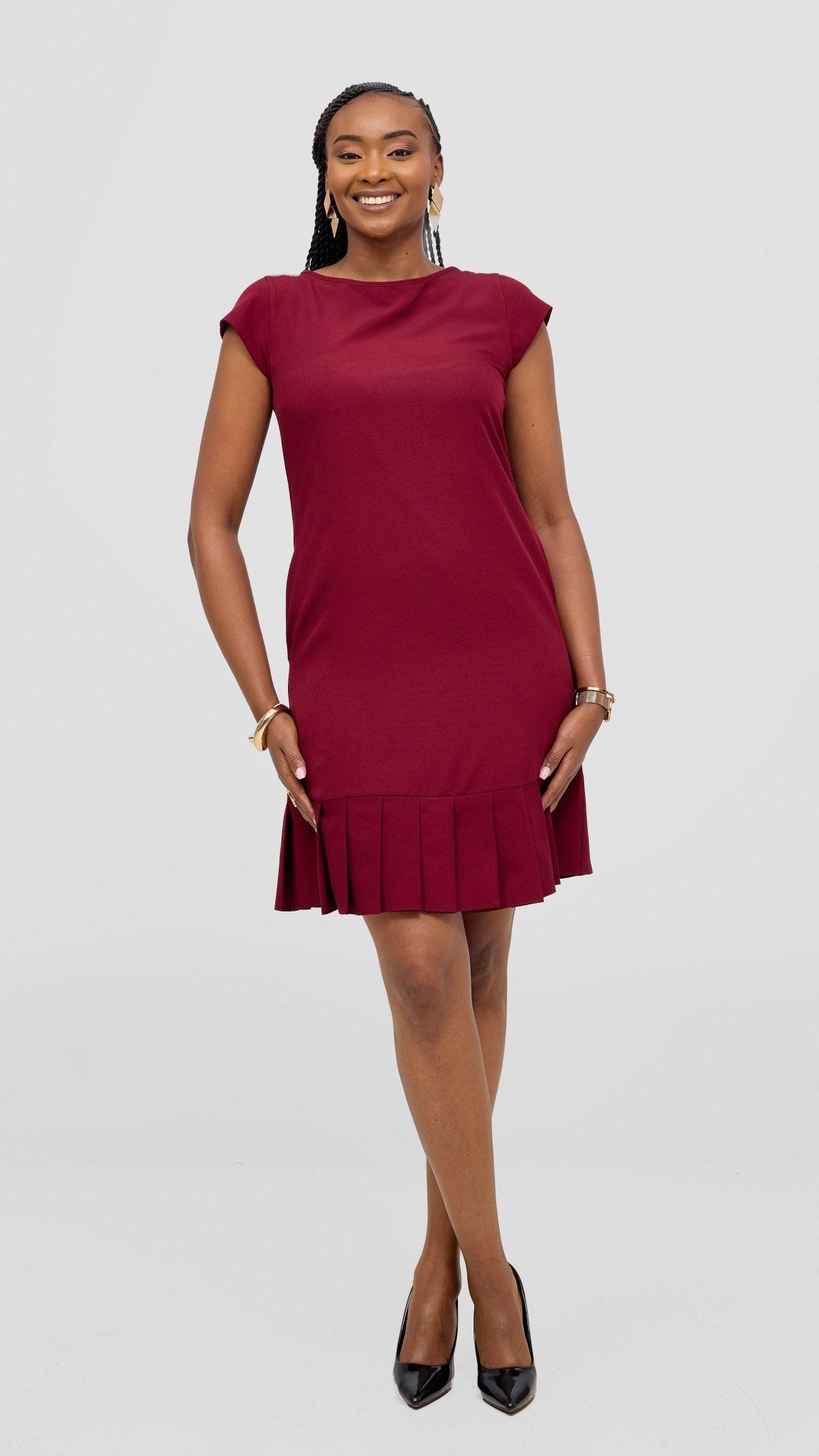 Vivo Diella Pleated Dress - Maroon - Shopzetu
