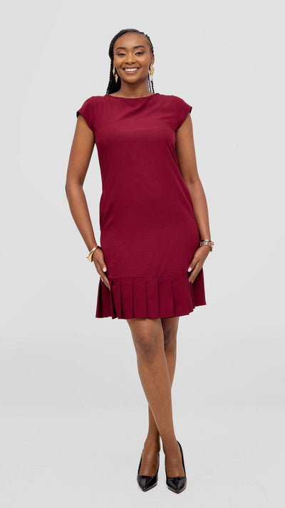 Vivo Diella Pleated Dress - Maroon - Shopzetu