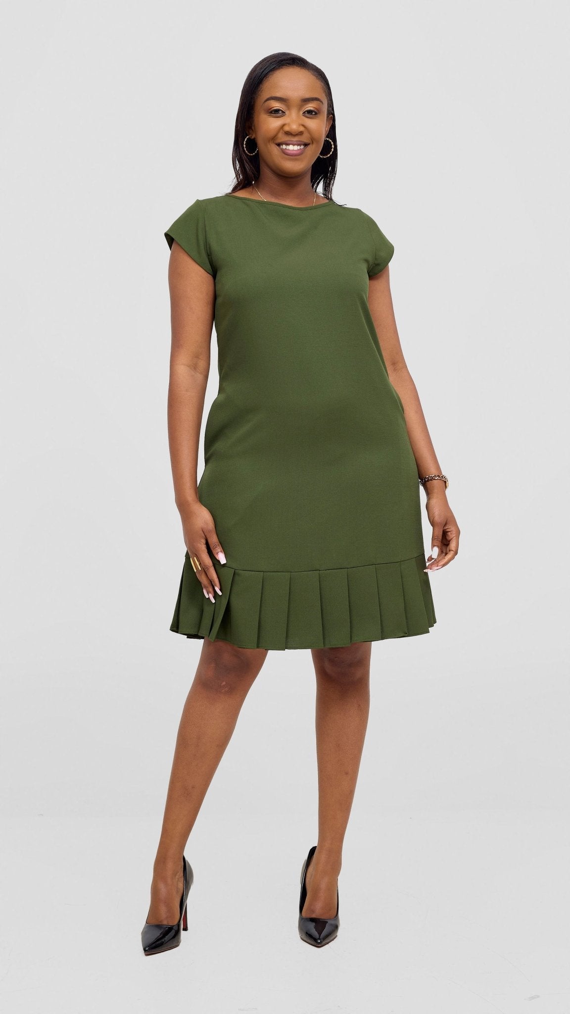 Vivo Diella Pleated Dress - Hunters Green - Shopzetu