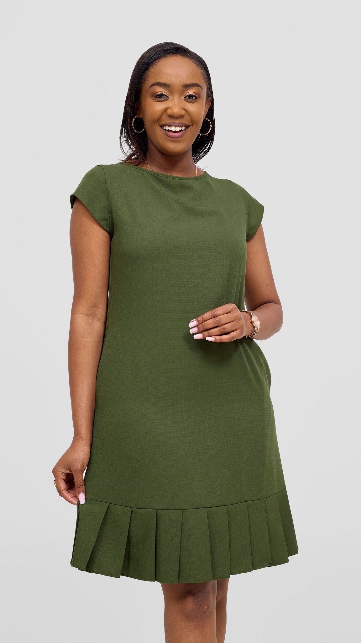 Vivo Diella Pleated Dress - Hunters Green - Shopzetu