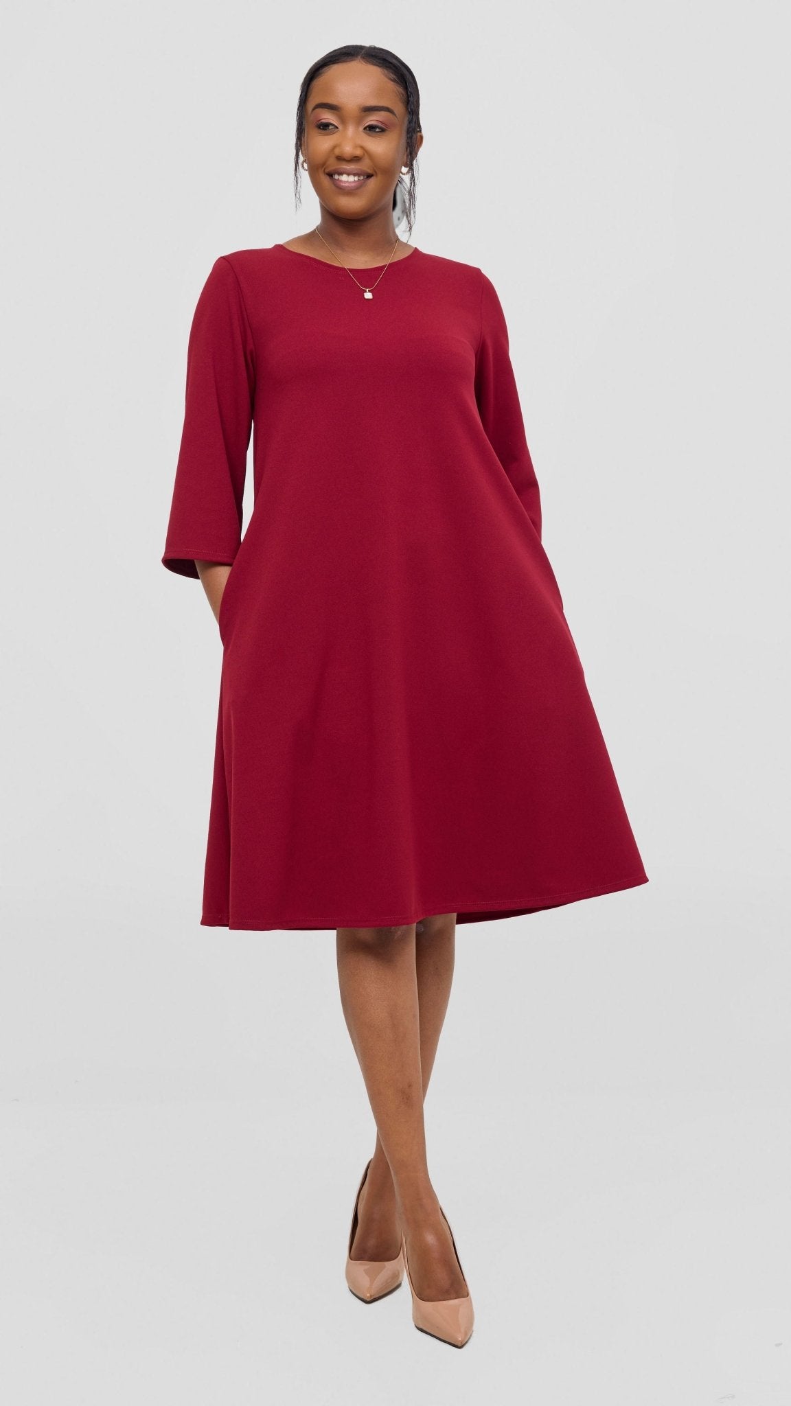 Vivo Imara 3/4 Sleeve Tent Dress - Red - Shopzetu