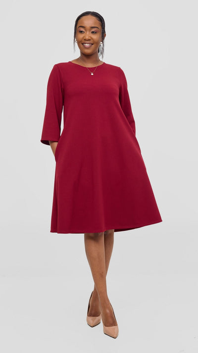 Vivo Imara 3/4 Sleeve Tent Dress - Red - Shopzetu