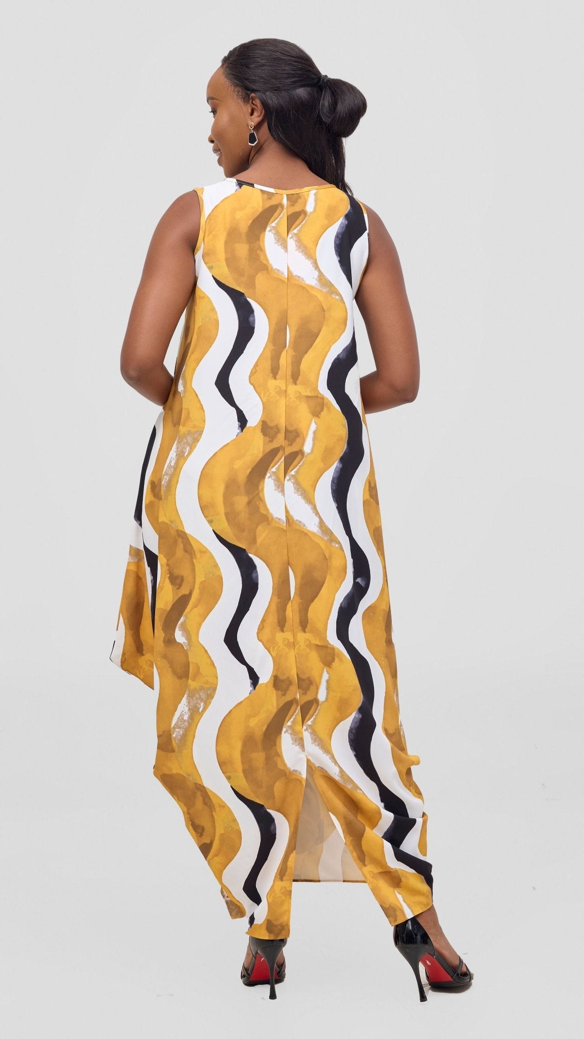 Vivo Seli Maxi Dress - Mustard / Black Loura Print - Shopzetu