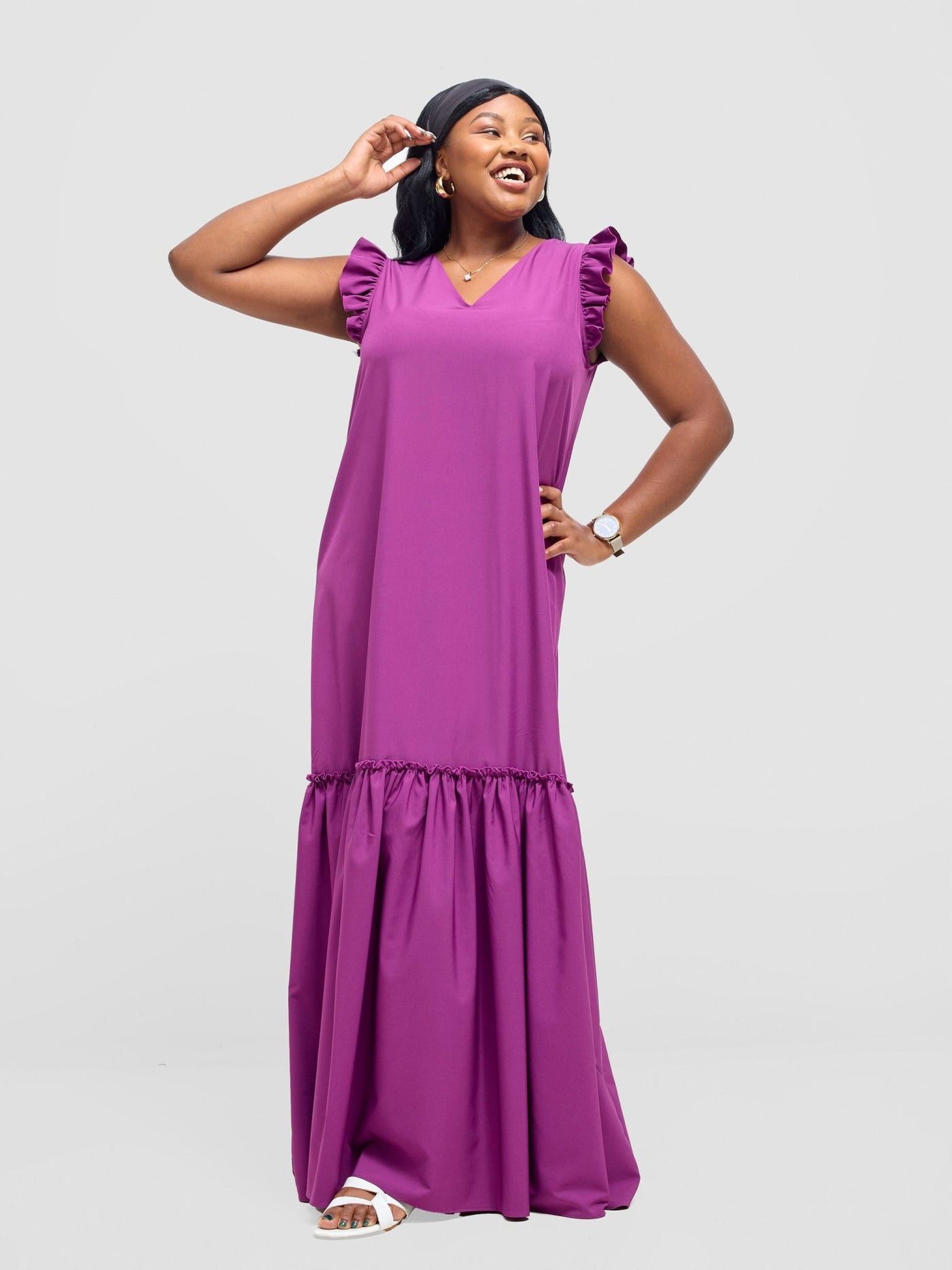 Vivo Nasinka V - Neck Maxi Dress - Purple - Shopzetu