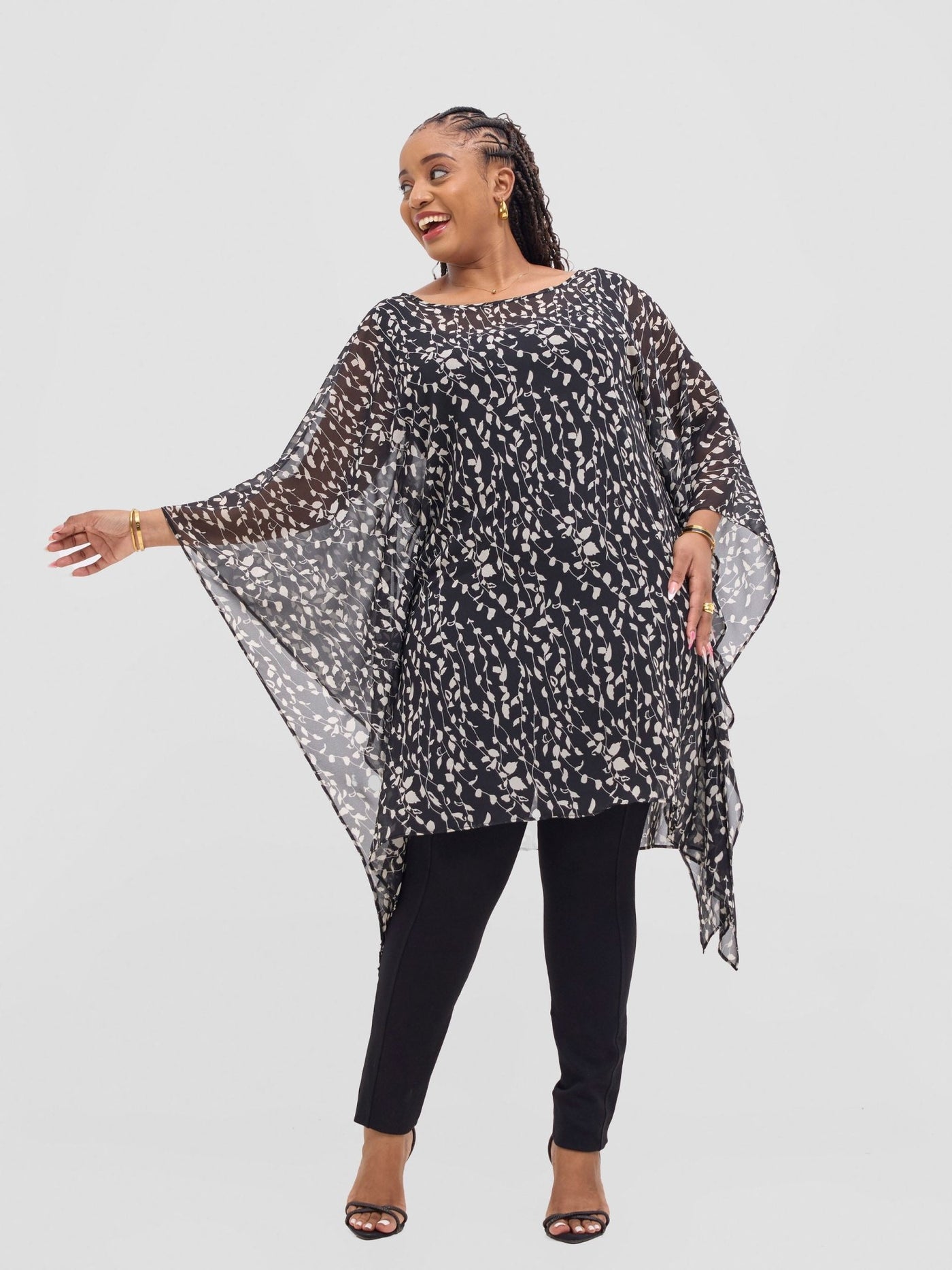 Vivo Basic Destiny Chiffon Top - Black / White Print - Shopzetu