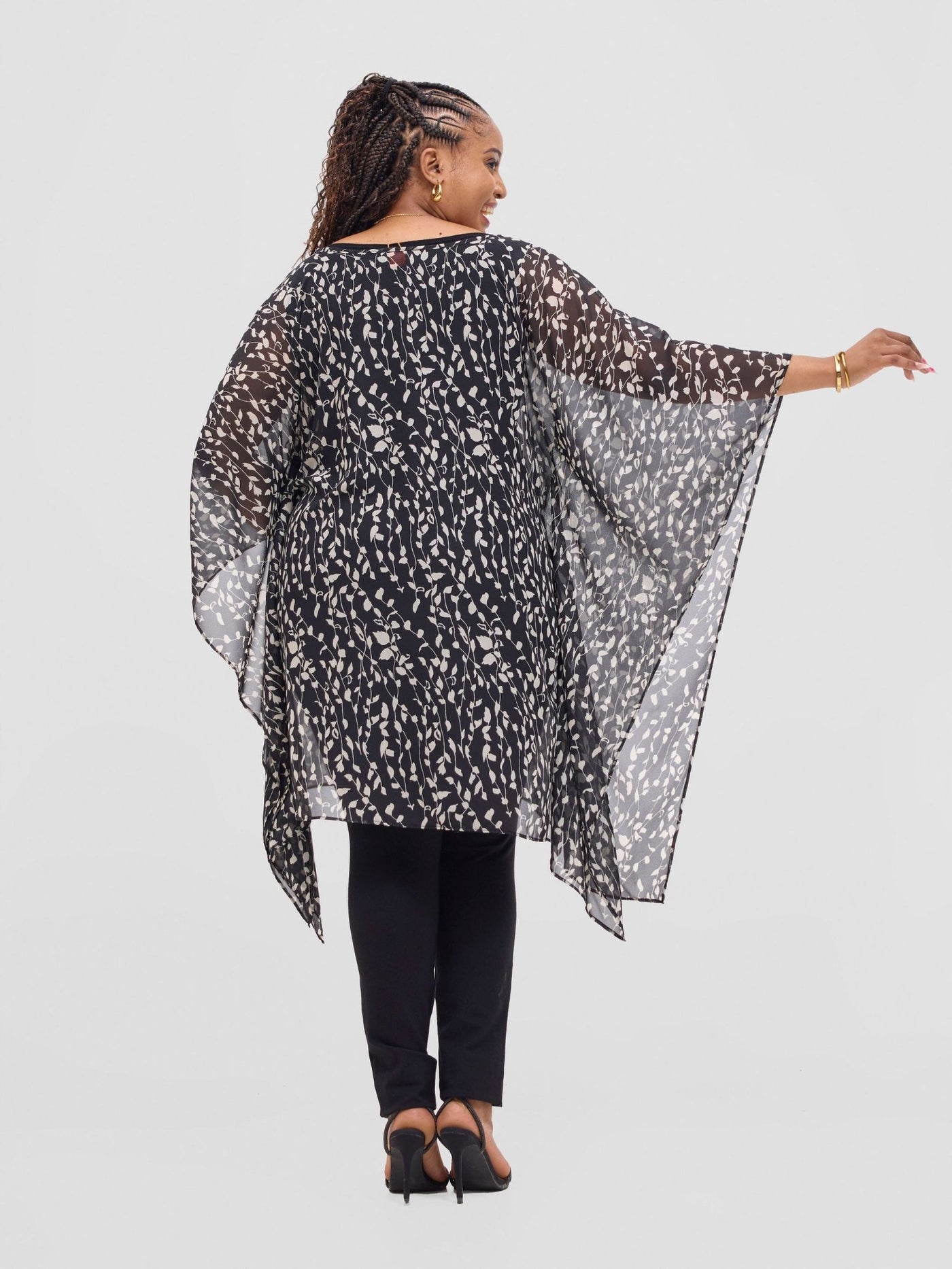 Vivo Basic Destiny Chiffon Top - Black / White Print - Shopzetu