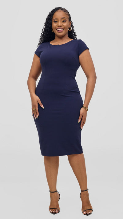 Vivo Imara Cap Sleeve Sheath Dress - Navy - Shopzetu