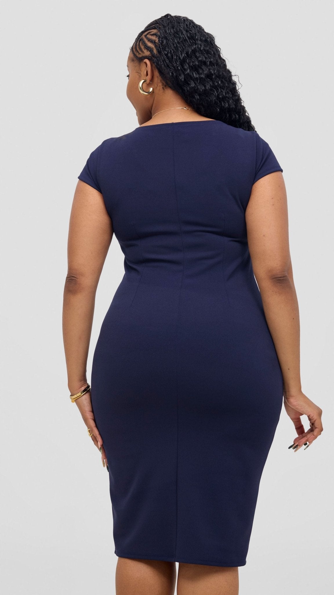 Vivo Imara Cap Sleeve Sheath Dress - Navy - Shopzetu