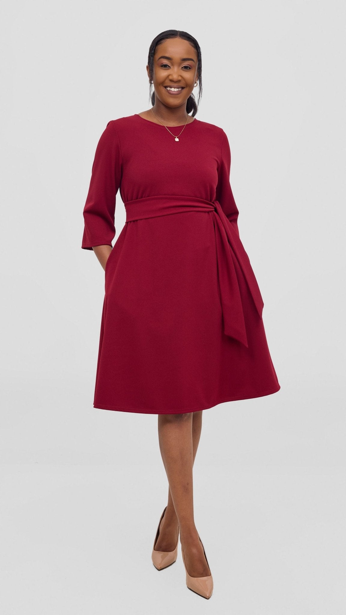 Vivo Imara 3/4 Sleeve Tent Dress - Red - Shopzetu