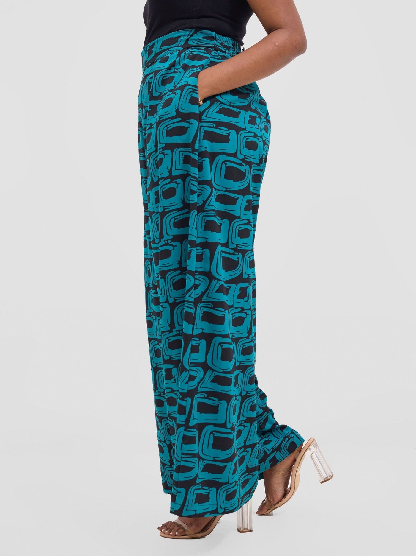 Vivo Basic Crepe Pants - Teal / Black Umbo Print - Shopzetu
