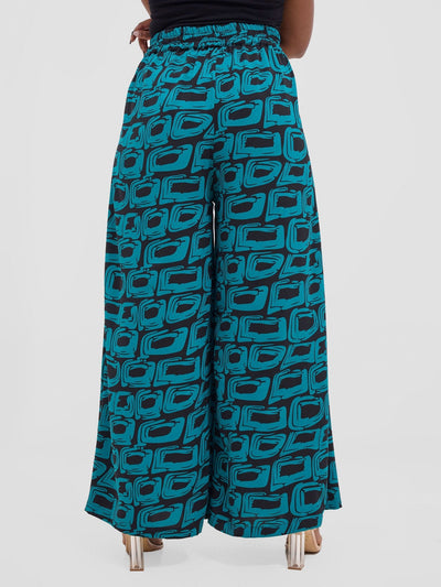 Vivo Basic Crepe Pants - Teal / Black Umbo Print - Shopzetu
