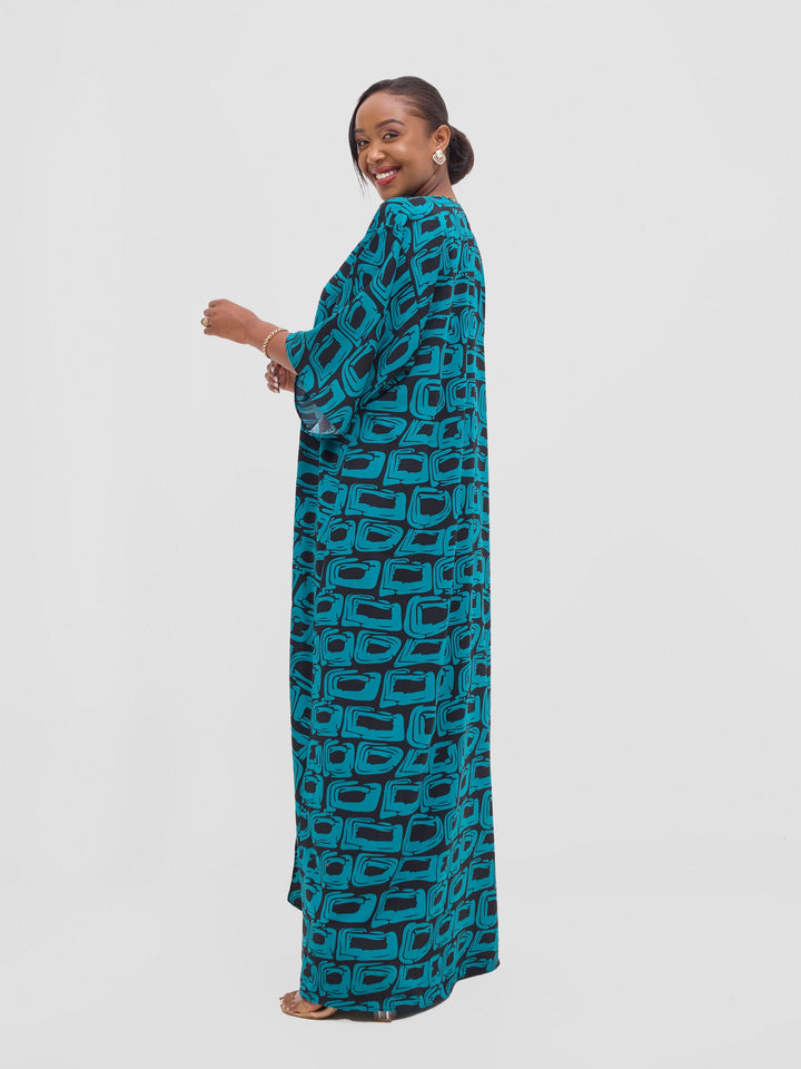 Vivo Alek 3/4 sleeve A-Line Kimono - Teal / Black Umbo Print