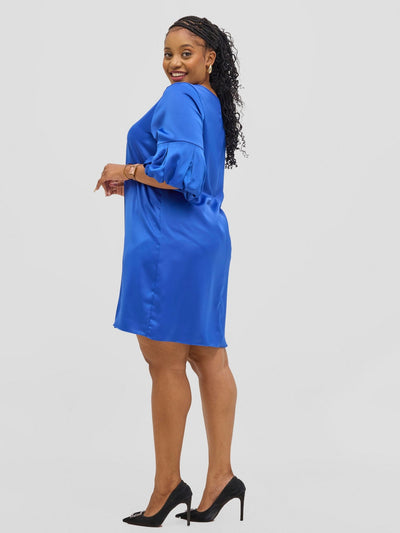 Vivo Meli Puff Sleeve Shift Dress - Royal Blue - Shopzetu