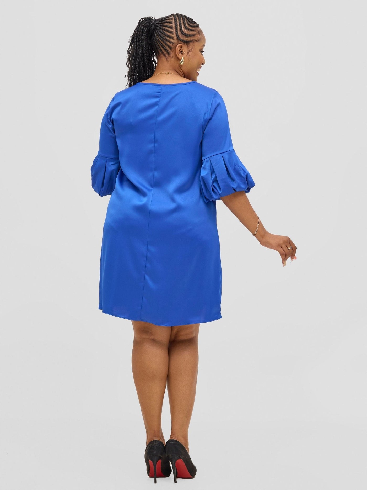 Vivo Meli Puff Sleeve Shift Dress - Royal Blue - Shopzetu