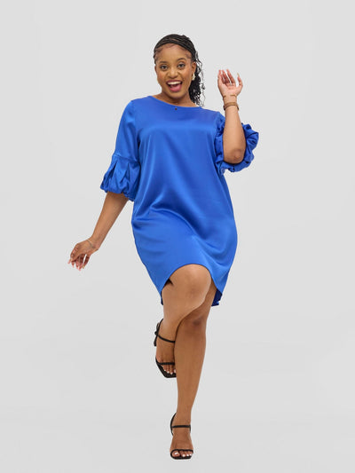 Vivo Meli Puff Sleeve Shift Dress - Royal Blue - Shopzetu
