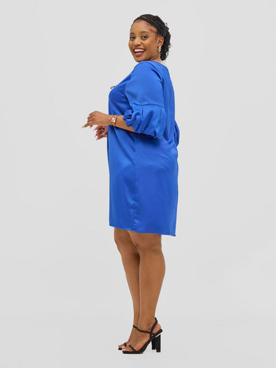 Vivo Meli Puff Sleeve Shift Dress - Royal Blue - Shopzetu
