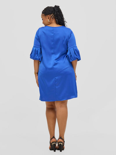 Vivo Meli Puff Sleeve Shift Dress - Royal Blue - Shopzetu