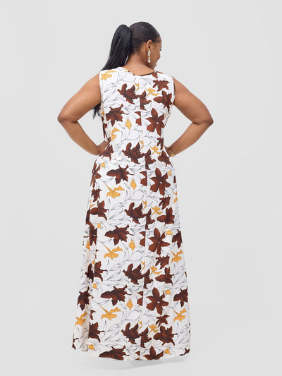 Vivo Basic Sleeveless Tent Maxi Dress - Cream / Chocolate Doret Print