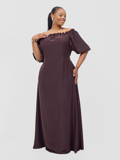 Vivo Ayla Bubble Sleeve Maxi Dress - Brown