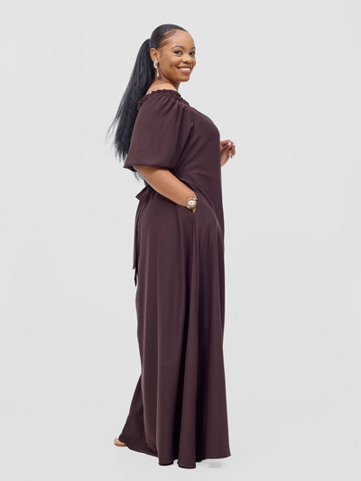 Vivo Ayla Bubble Sleeve Maxi Dress - Brown