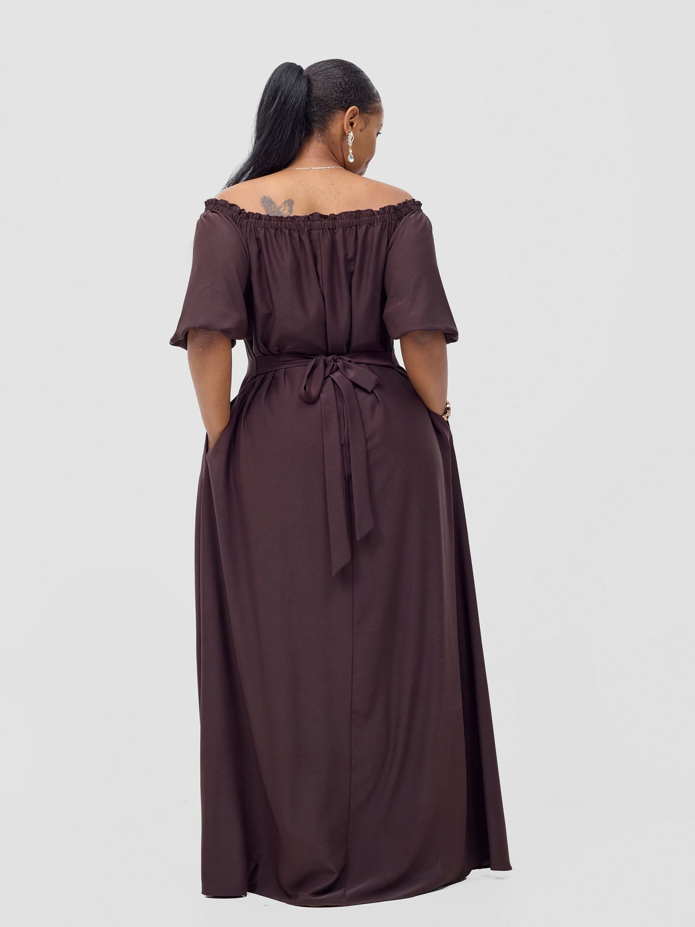 Vivo Ayla Bubble Sleeve Maxi Dress - Brown