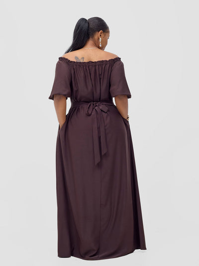 Vivo Ayla Bubble Sleeve Maxi Dress - Brown