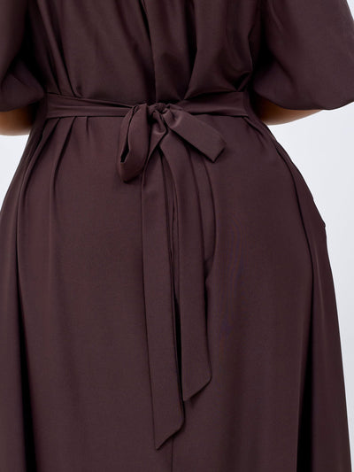 Vivo Ayla Bubble Sleeve Maxi Dress - Brown