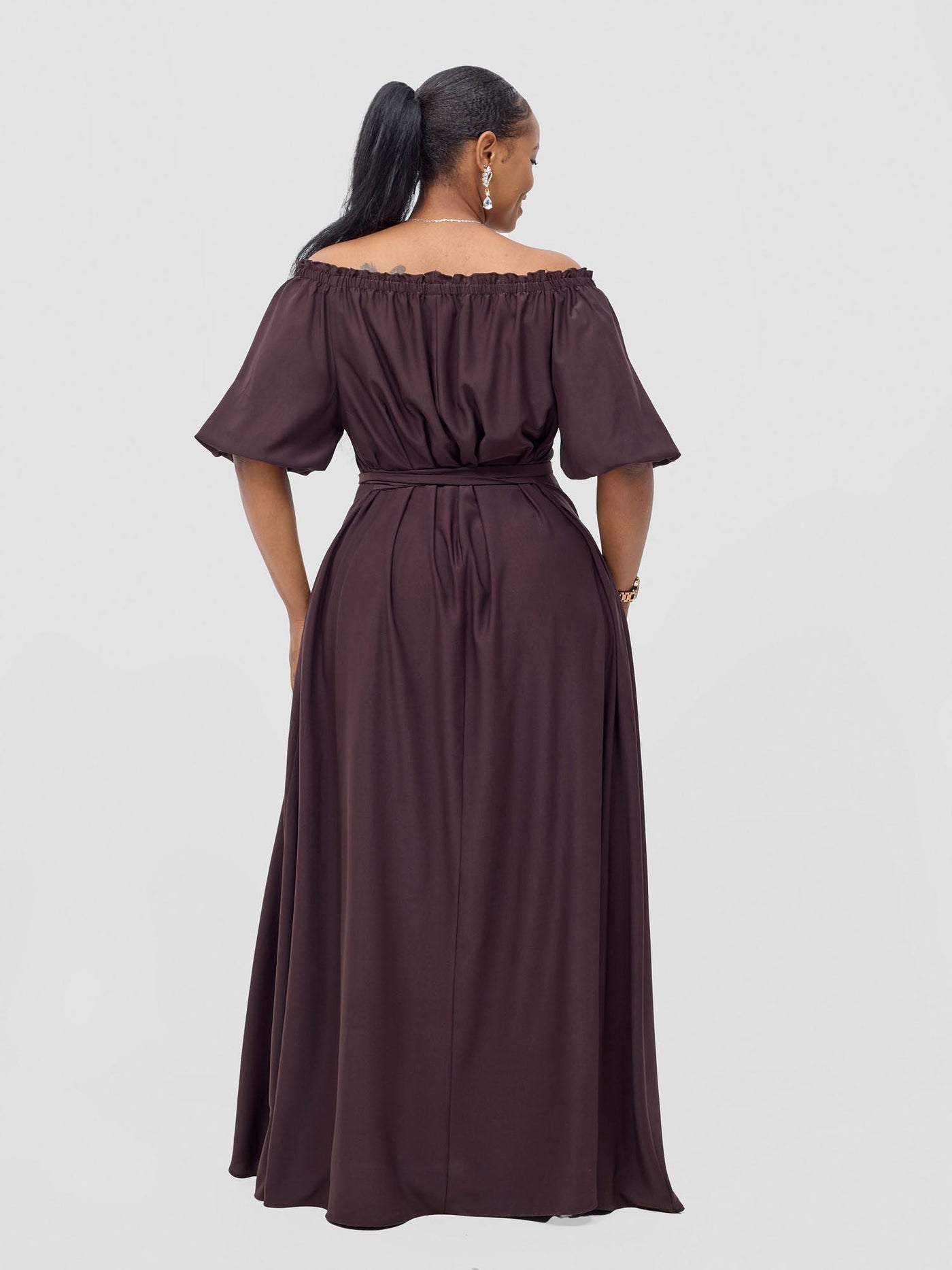 Vivo Ayla Bubble Sleeve Maxi Dress - Brown