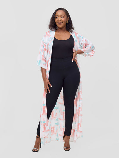 Vivo Basic Nandi A-Line Kimono - Coral / Green Esti Print