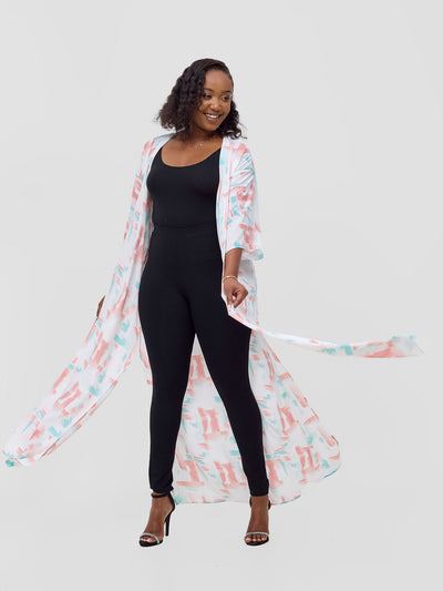 Vivo Basic Nandi A-Line Kimono - Coral / Green Esti Print