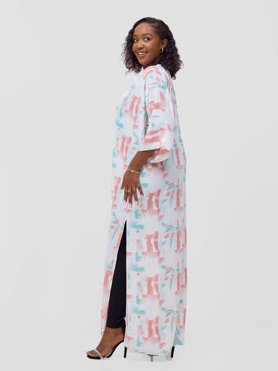 Vivo Basic Nandi A-Line Kimono - Coral / Green Esti Print