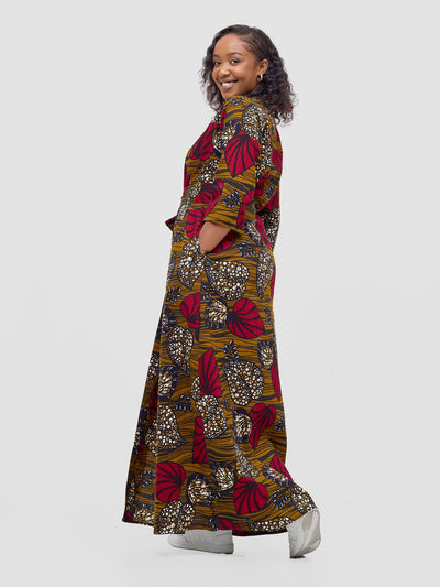 Safari by Vivo Kitenge 3/4 sleeve Maxi Dress - Sipo Print