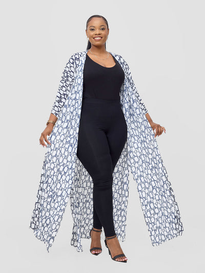 Vivo Basic Nandi A-Line Kimono - White / Navy Kito Print