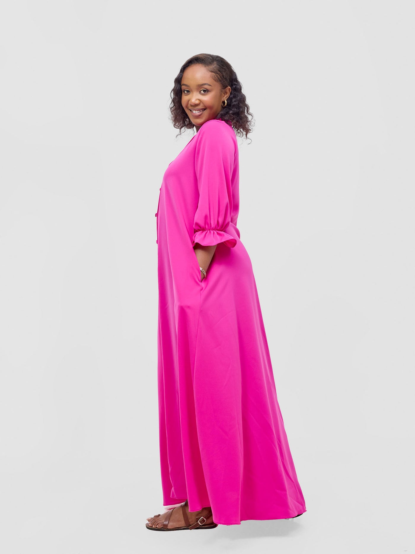 Vivo Hadiya Flounce Sleeve Maxi - Pink
