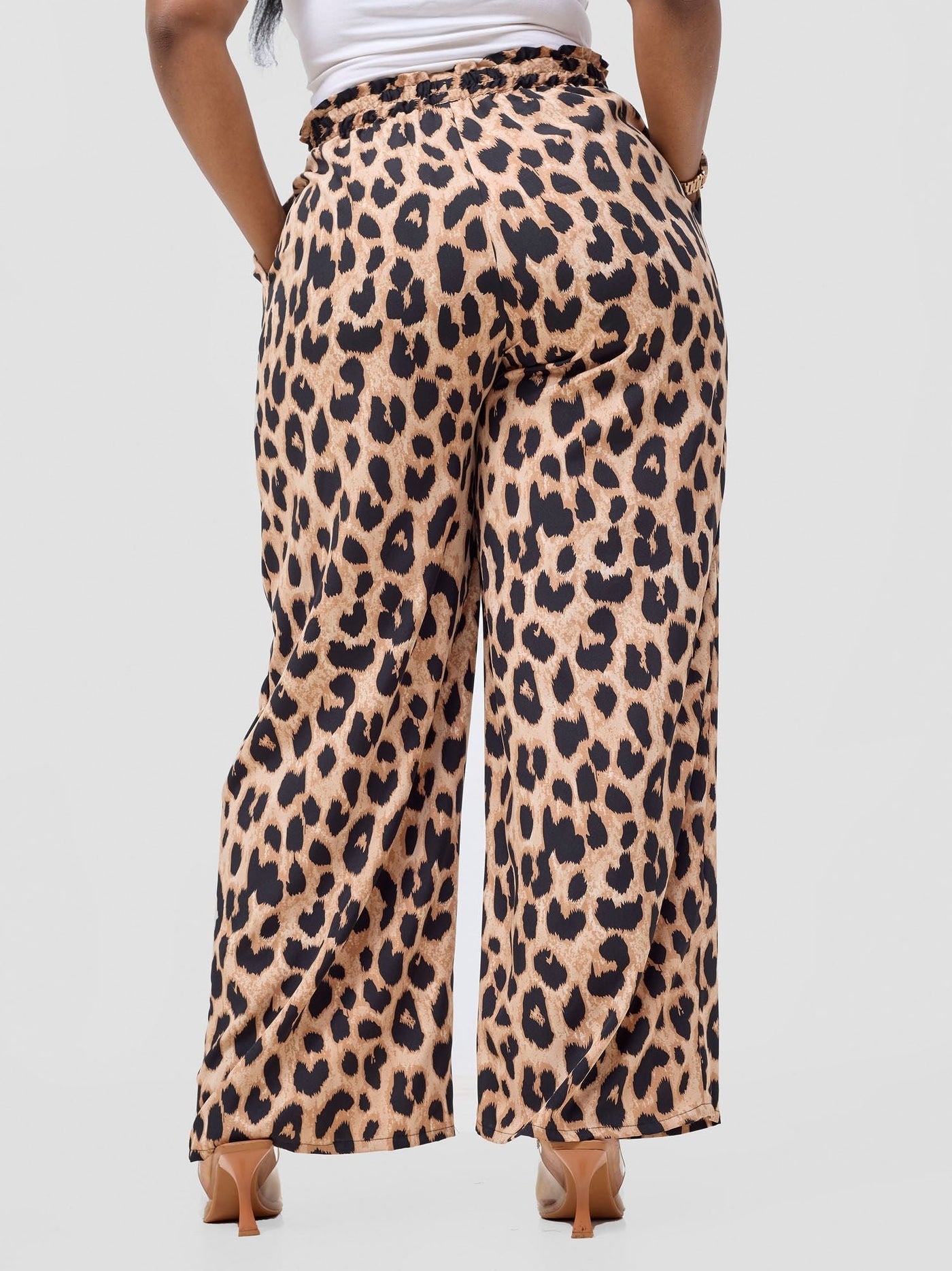 Vivo Sanali Wide Leg Pants - Taupe Animal Print - Shopzetu