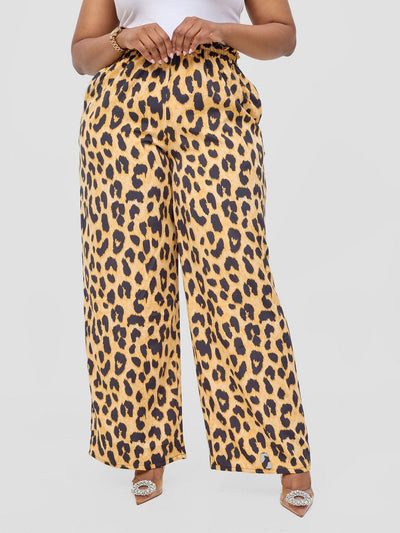 Vivo Sanali Wide Leg Pants - Orange Animal Print - Shopzetu