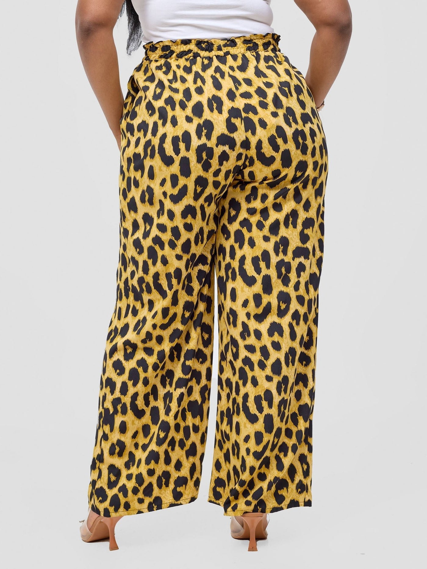 Vivo Sanali Wide Leg Pants - Dark Mustard Animal Print - Shopzetu